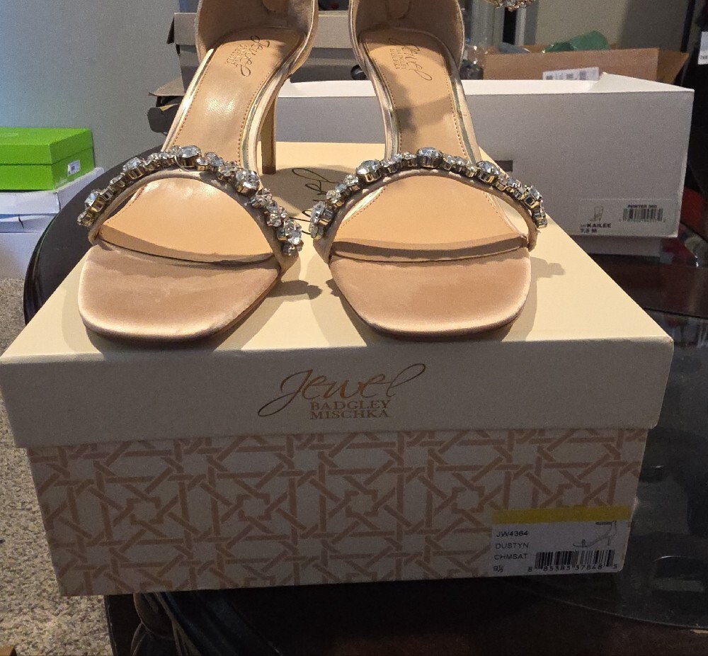 Jewel Badgley Mischka Nude Crystal-Ankle Strap Sandals - Picture 2 of 11